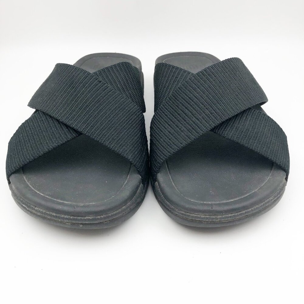 FITFLOP Black Cross Strap Flip Flop Slide Platform Sandals Womens 11 - Picture 2 of 8